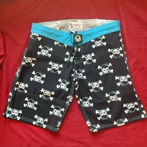 Black and Blue Athletic MMA/Kickboxing Shorts with Skull Design